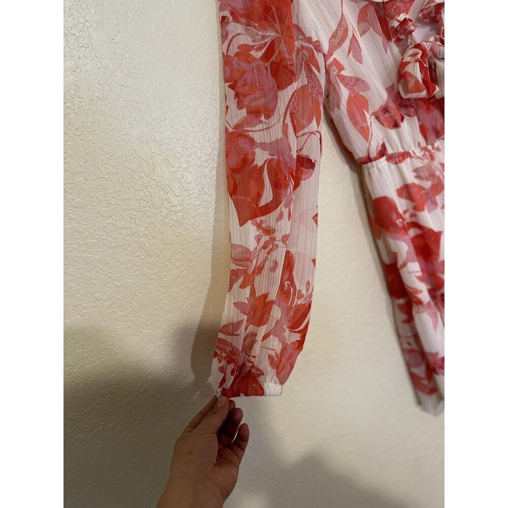 Mimi Chica Floral pink Long Sleeve Ruffle Tie Dress Size Small Chifon Mini - Picture 4 of 14